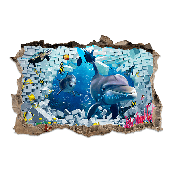 Wall Stickers: Dolphins go through the wall 0