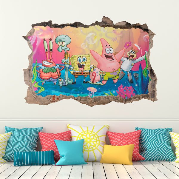 Wall Stickers: Wall sticker Hole Sponge Bob and his friends