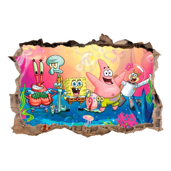 Wall Stickers: Wall sticker Hole Sponge Bob and his friends