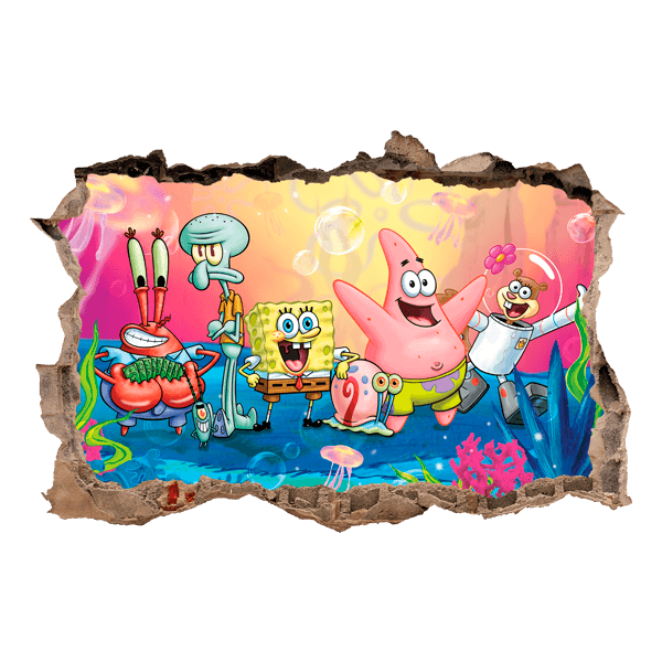 Stickers for Kids: Wall sticker Hole Sponge Bob and his friends