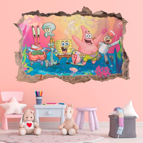 Stickers for Kids: Wall sticker Hole Sponge Bob and his friends