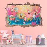 Wall Stickers: Wall sticker Hole Sponge Bob and his friends 3