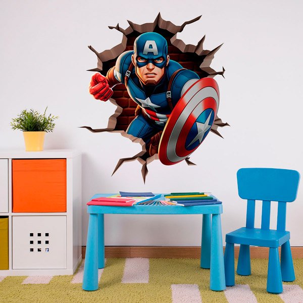 Wall sticker Hole Captain America in action