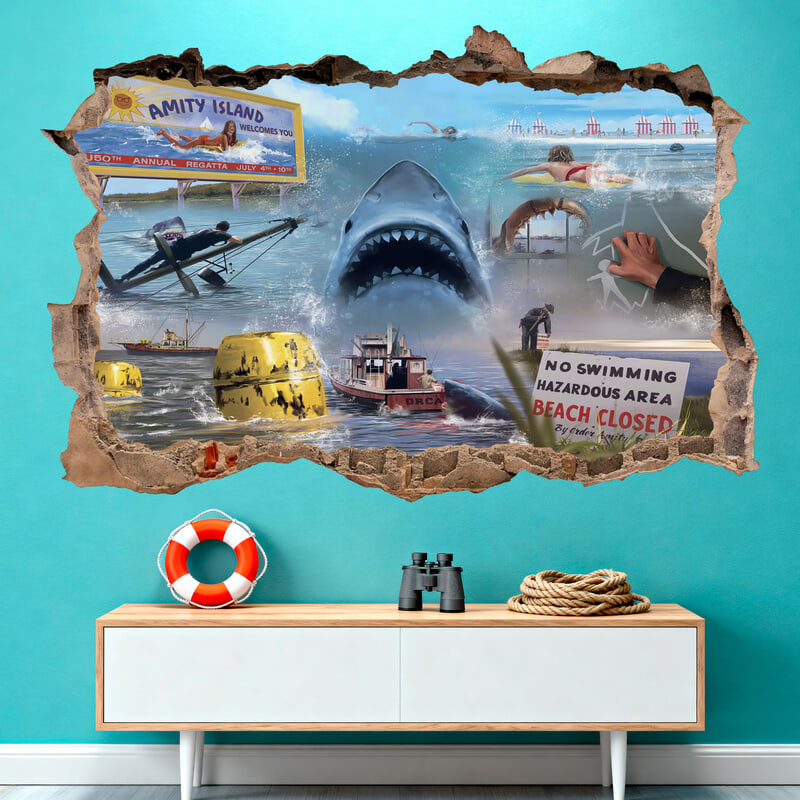 Wall Stickers: Wall Hole Jaws Shark
