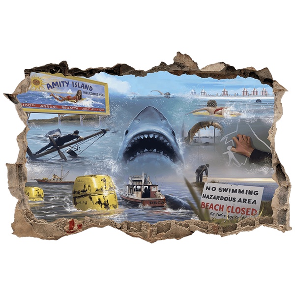 Wall Stickers: Wall Hole Jaws Shark