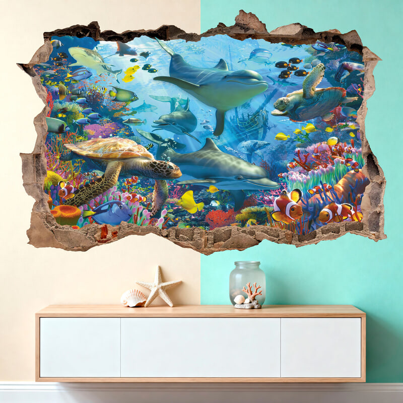 Wall Stickers: Trou dans le mur Monde Marin