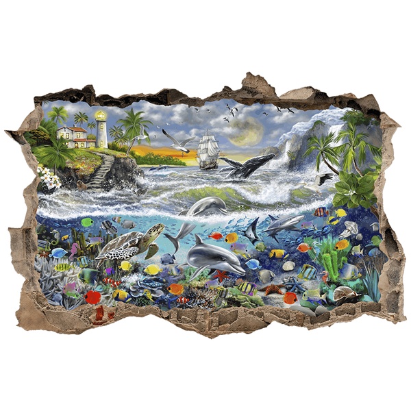 Wall Stickers: Wall Hole Lighthouse and Marine World