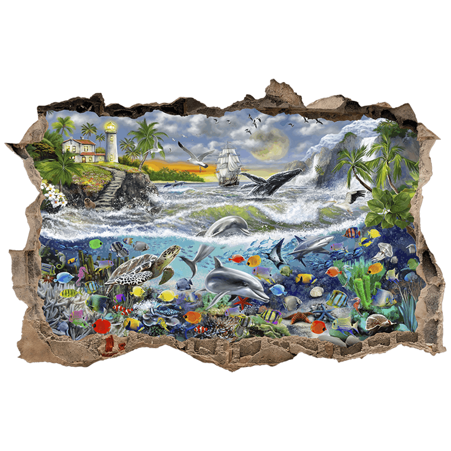 Wall Stickers: Wall Hole Lighthouse and Marine World