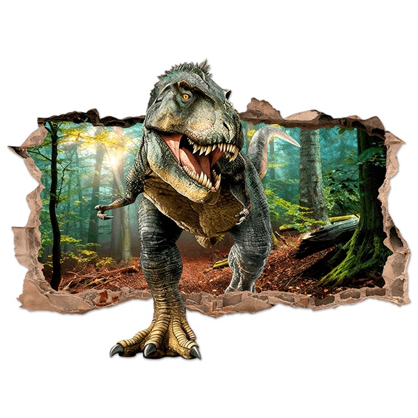 Stickers for Kids: Wall Hole T-Rex Dinosaur in Jurassic Forest