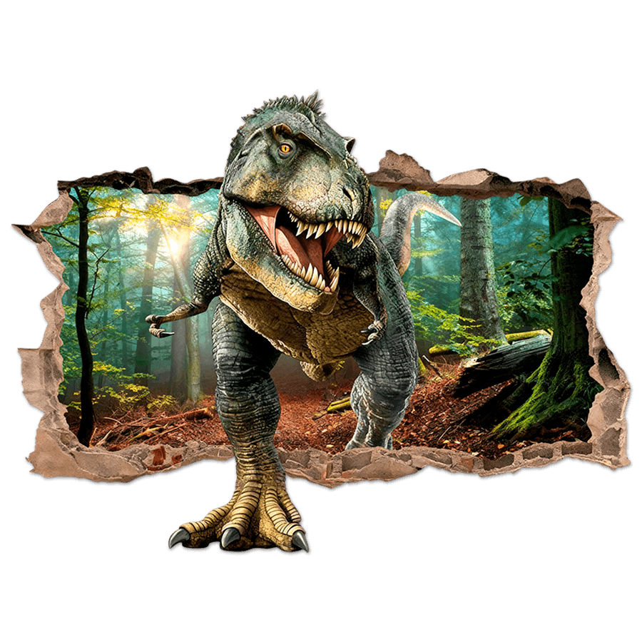 Stickers for Kids: Wall Hole T-Rex Dinosaur in Jurassic Forest