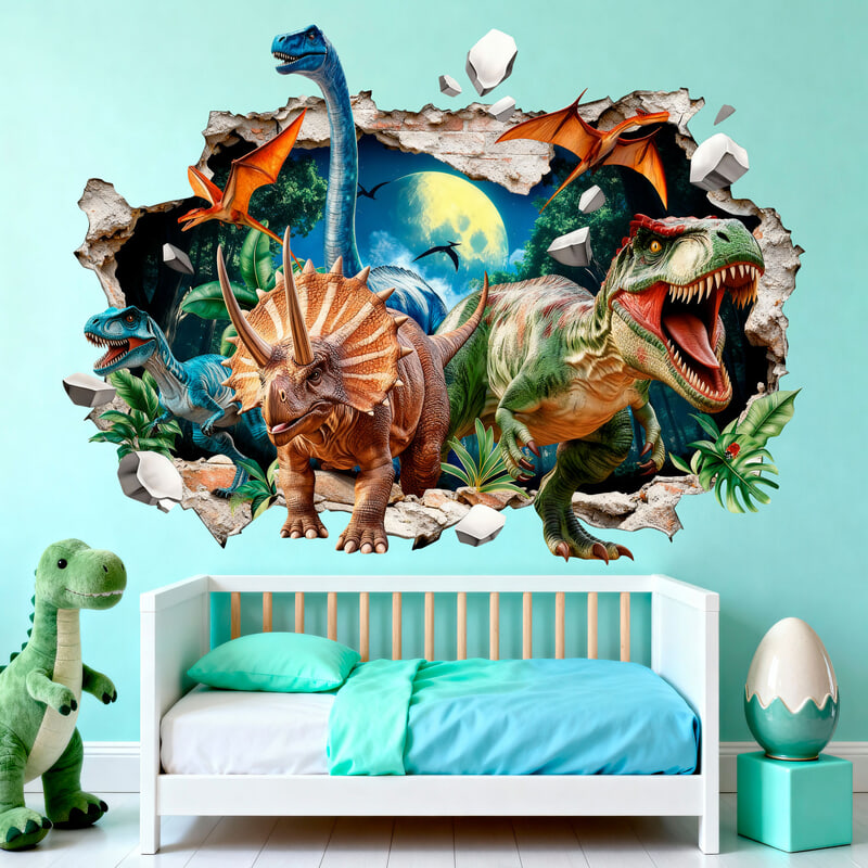 Stickers for Kids: Wall Hole Dinosaurs T-Rex Triceratops and Pterosau