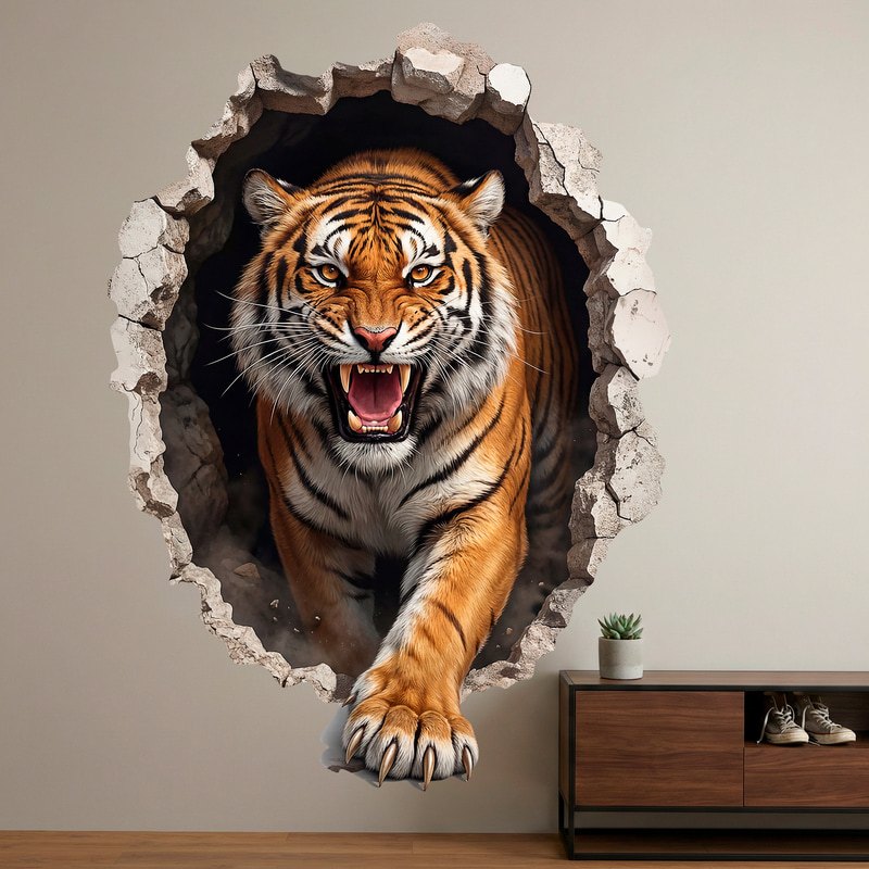 Wall Stickers: Wall Hole Wild Tiger