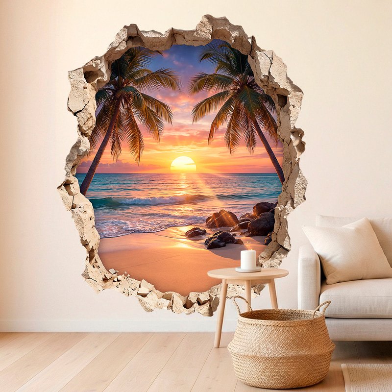 Wall Stickers: Wall Hole Tropical Beach