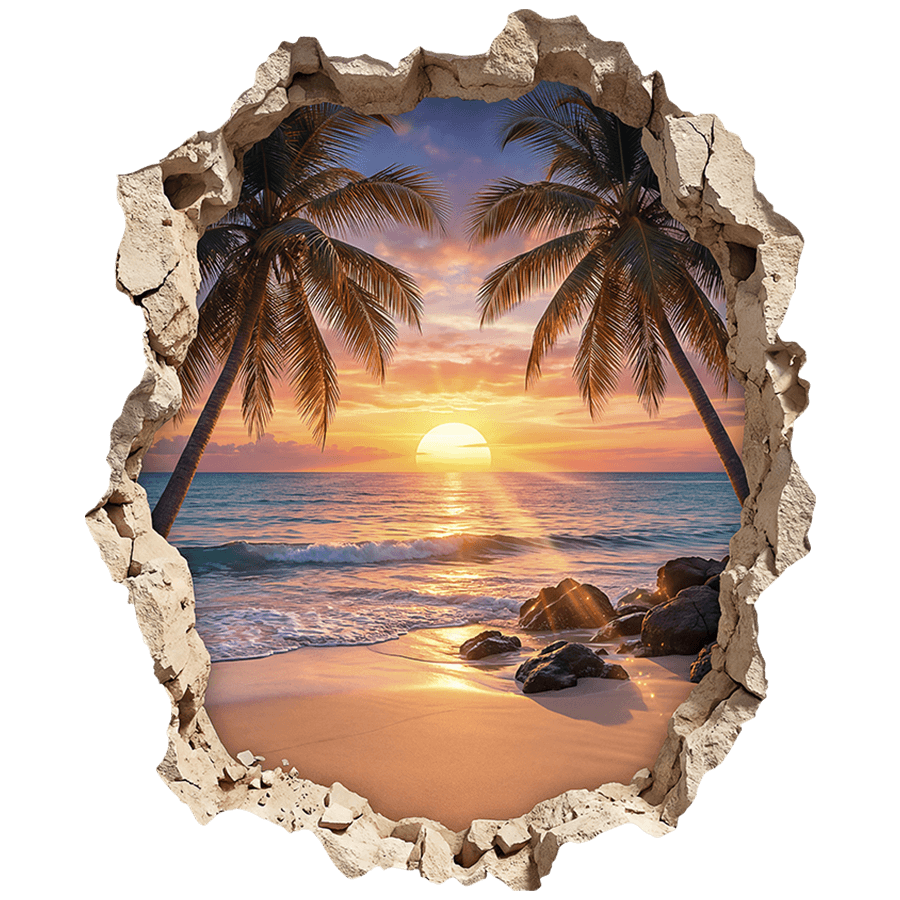 Wall Stickers: Wall Hole Tropical Beach