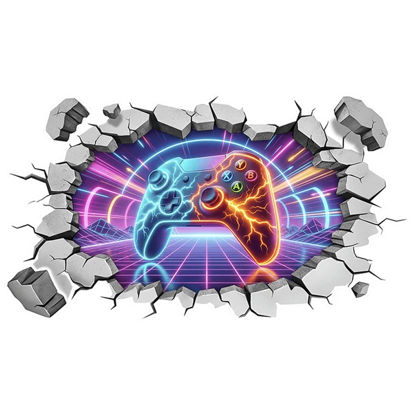Wall Stickers: Wall Hole Neon Gamer Controller