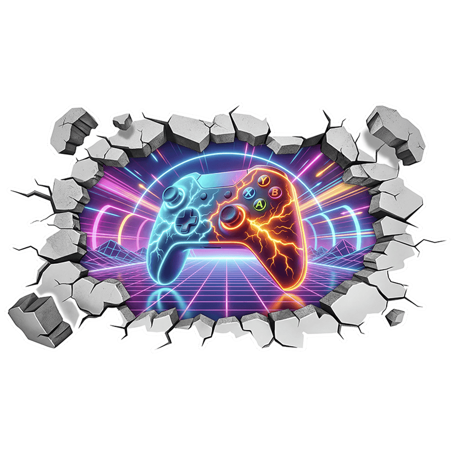 Wall Stickers: Wall Hole Neon Gamer Controller