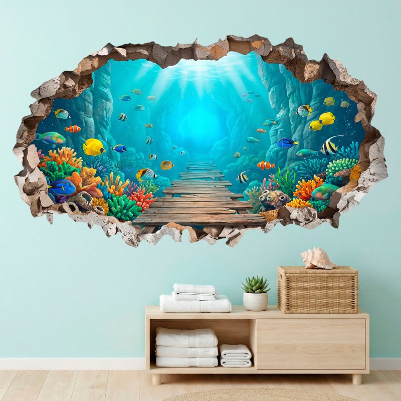 Wall Stickers: Wall Hole Walkway on Coral Reef and Seabed