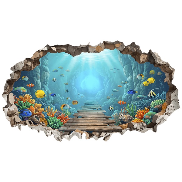 Wall Stickers: Wall Hole Walkway on Coral Reef and Seabed