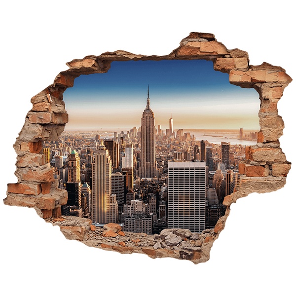 Wall Stickers: Wall Hole New York Skyline at Sunset