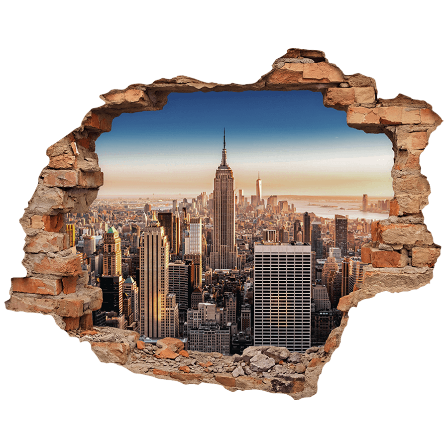 Wall Stickers: Wall Hole New York Skyline at Sunset