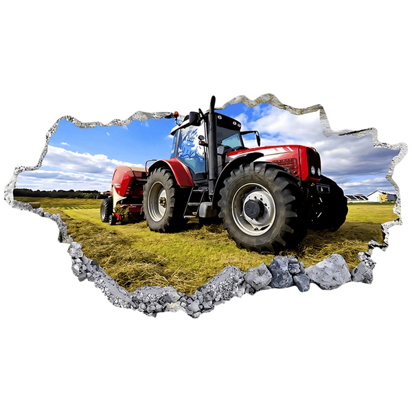 Wall Stickers: Wall Hole Red Tractor in the Field