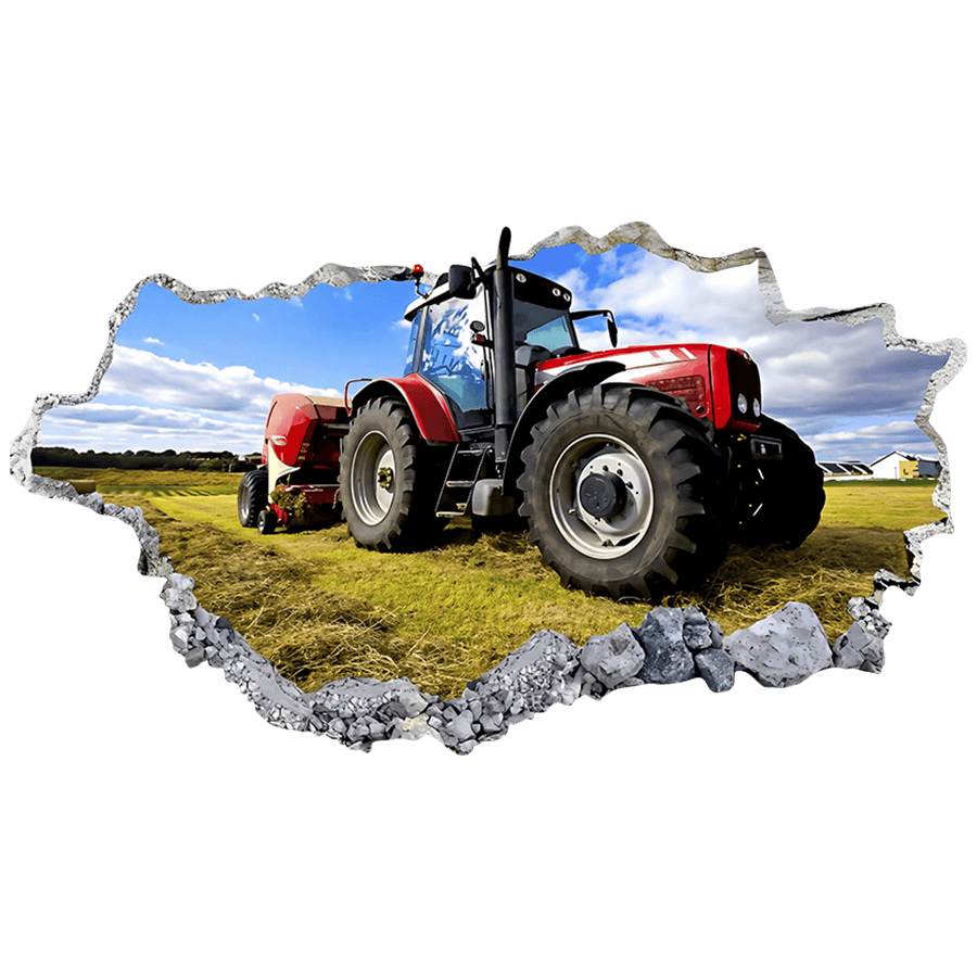 Wall Stickers: Wall Hole Red Tractor in the Field
