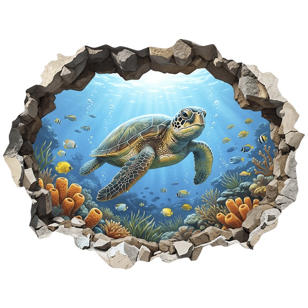 Wall Stickers: Wall Hole Sea Turtle on Coral Reef