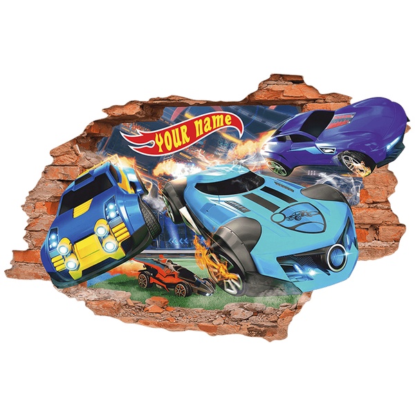 Stickers for Kids: Wall Hole Futuristic Racing Cars with Name