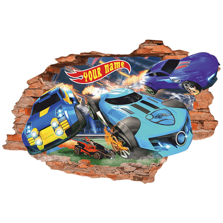 Stickers for Kids: Wall Hole Futuristic Racing Cars with Name