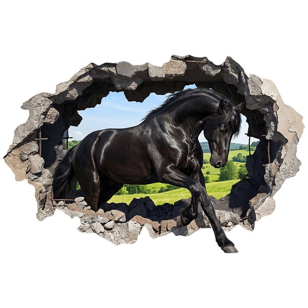 Wall Stickers: Wall Hole Black Horse in the Field
