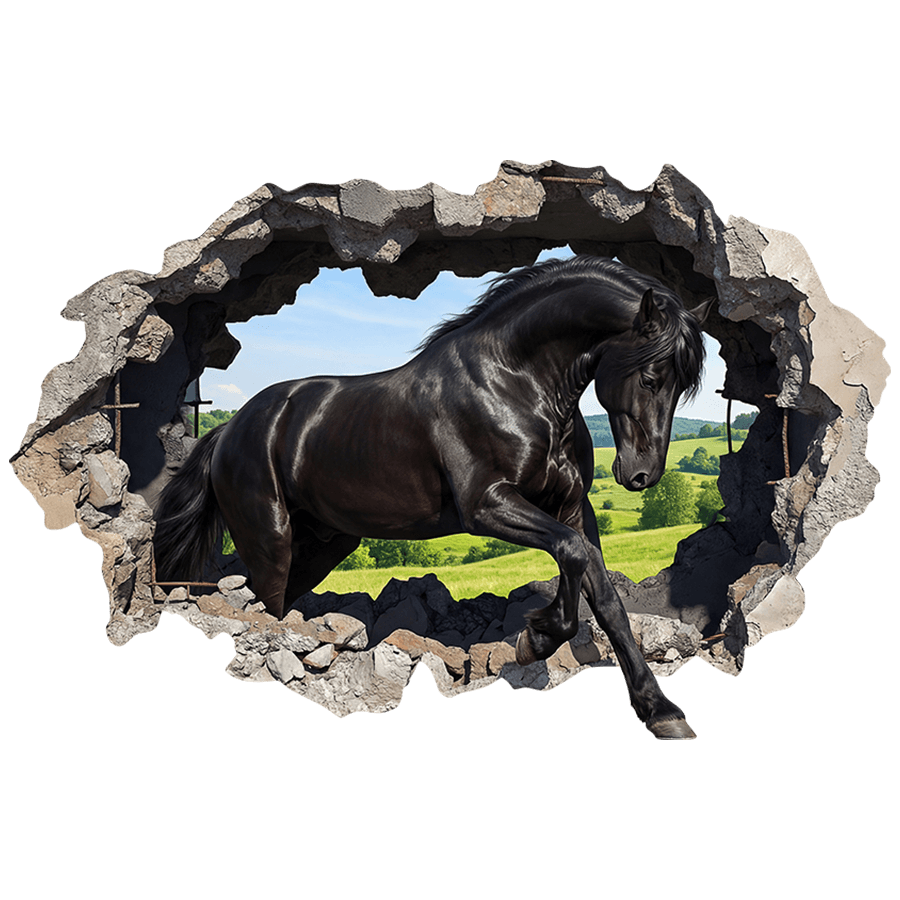 Wall Stickers: Wall Hole Black Horse in the Field