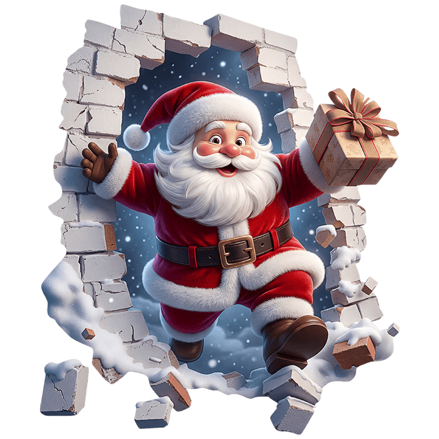 Wall Stickers: Wall Hole Santa Claus with Christmas Gift