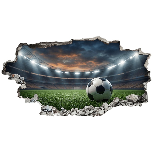 Wall Stickers: Wall Hole Football Stadium with Ball at Night