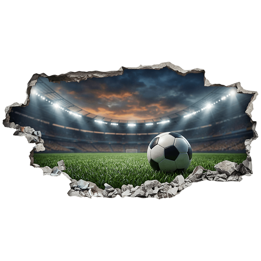 Wall Stickers: Wall Hole Football Stadium with Ball at Night
