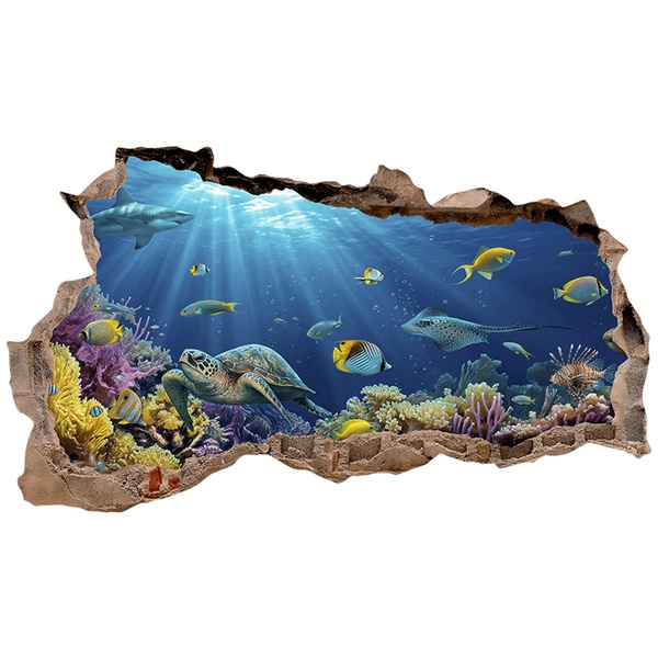 Wall Stickers: Wall Hole Underwater World with Turtle and Coral R