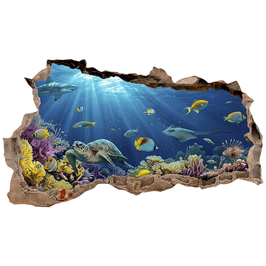 Wall Stickers: Wall Hole Underwater World with Turtle and Coral R