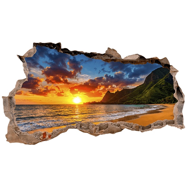 Wall Stickers: Wall Hole Tropical Beach Sunset