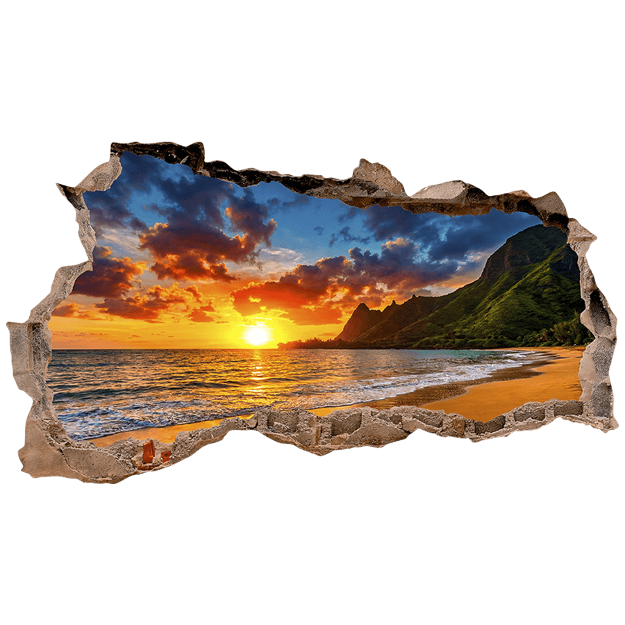 Wall Stickers: Wall Hole Tropical Beach Sunset
