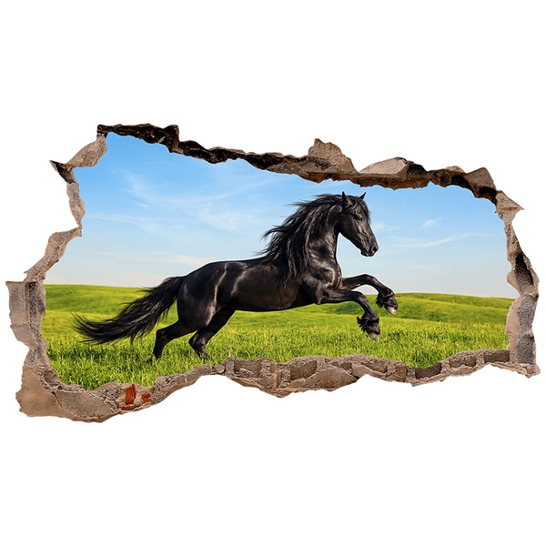 Wall Stickers: Wall Hole Black Horse Galloping in the Field