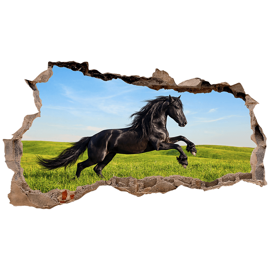 Wall Stickers: Wall Hole Black Horse Galloping in the Field