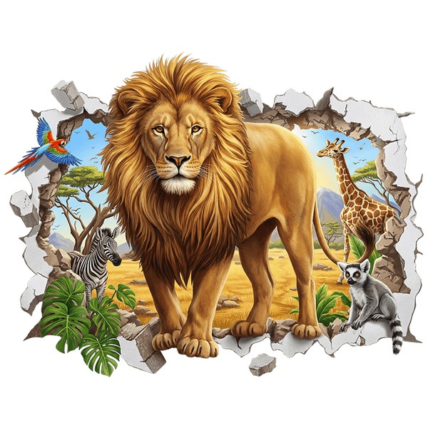 Wall Stickers: Wall Hole Lion and Savannah Animals