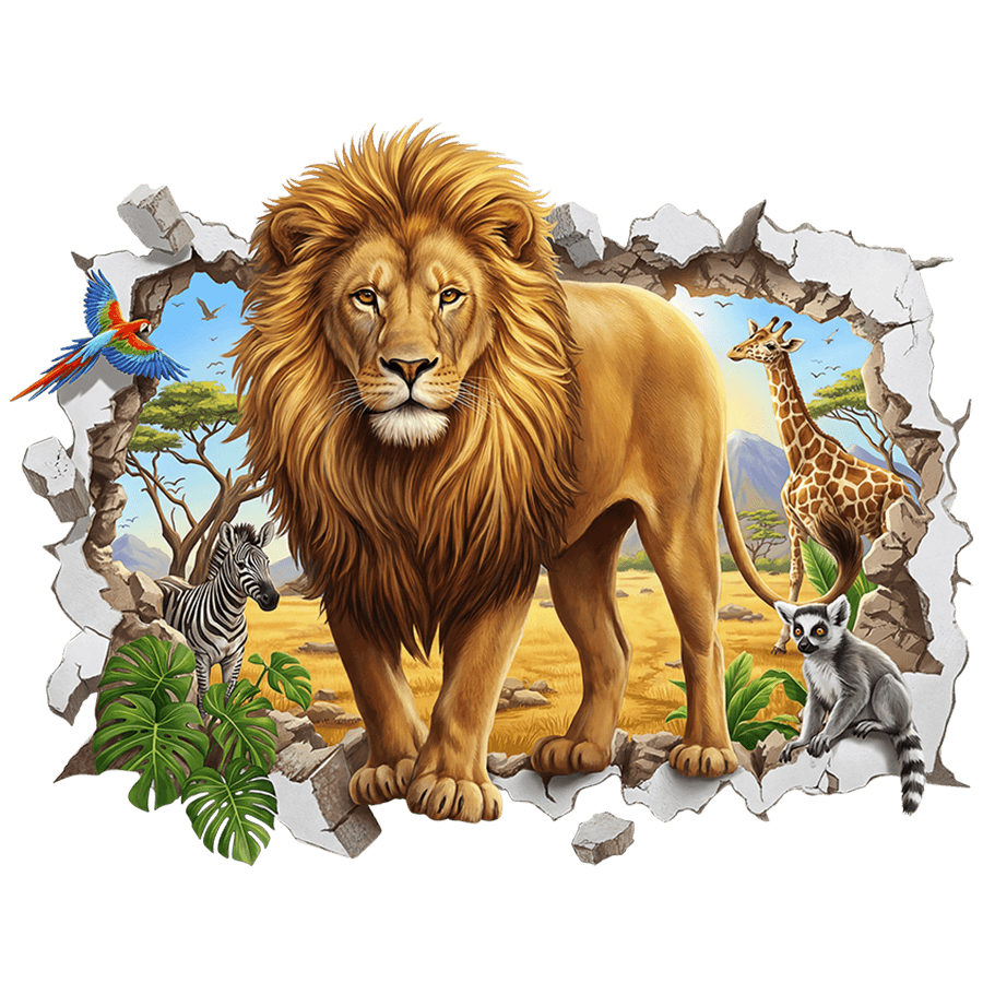 Wall Stickers: Wall Hole Lion and Savannah Animals