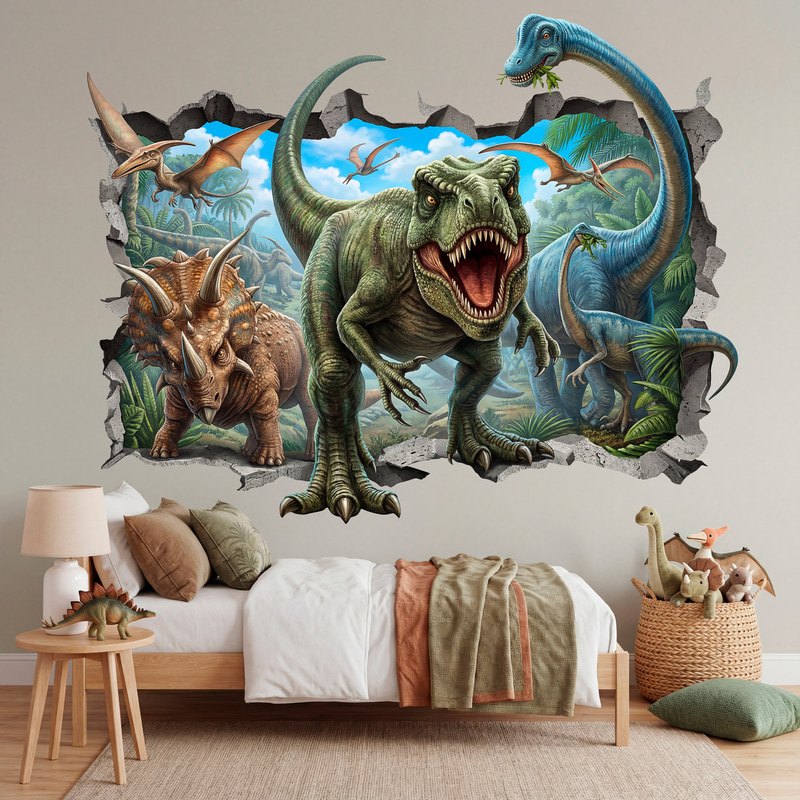 Stickers for Kids: Wall Hole T-Rex and Prehistoric Dinosaurs