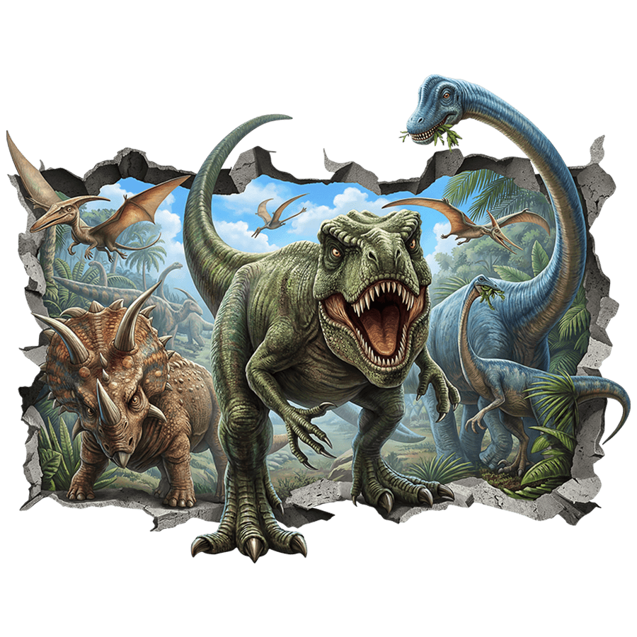 Stickers for Kids: Wall Hole T-Rex and Prehistoric Dinosaurs