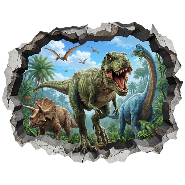 Stickers for Kids: Wall Hole T-Rex, Triceratops and Brachiosaurus in