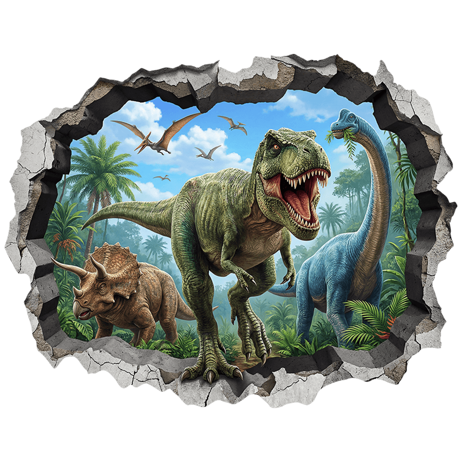 Stickers for Kids: Wall Hole T-Rex, Triceratops and Brachiosaurus in