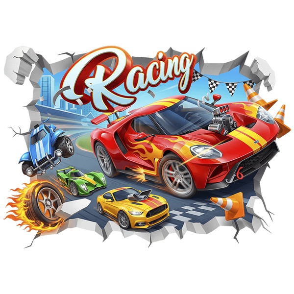 Stickers for Kids: Wall Hole Racing Cars on Track
