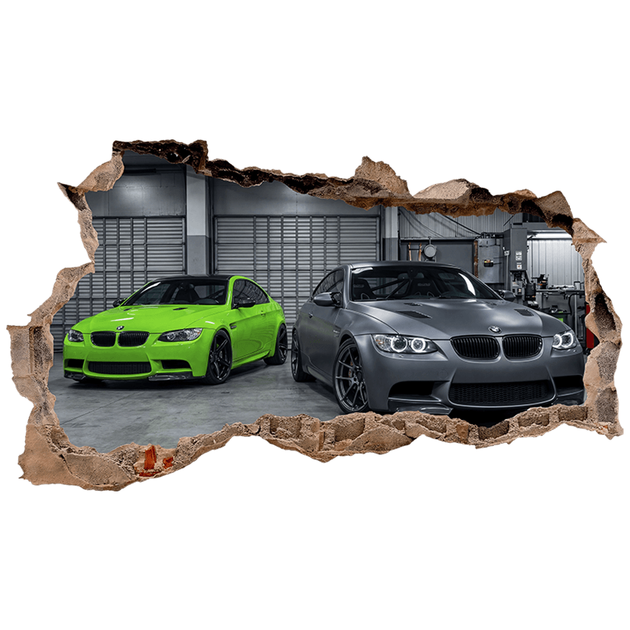 Wall Stickers: Wall Hole BMW Sports Cars in the Garage