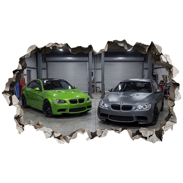 Wall Stickers: Wall Hole Two BMW Sports Cars in the Garage