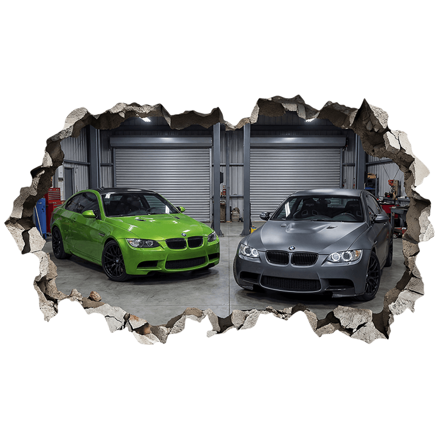 Wall Stickers: Wall Hole Two BMW Sports Cars in the Garage
